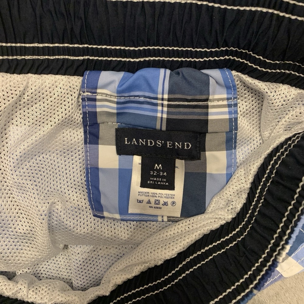 Land's End Swim Trunks Men's Medium 32-33 Blue Plaid Shorts‎ Drawstring - Picture 3 of 8
